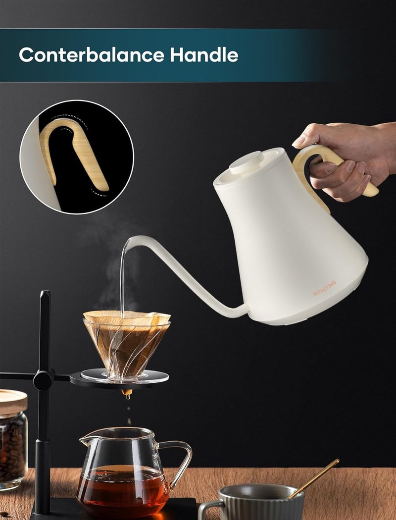 intasting Electric Kettle, Gooseneck Electric Kettle, ±1℉ Precise Temperature Control, Stainless Steel Interior, Quick Heating for Pour Over Coffee, Tea & Boiling Water, 0.9L (Cream) - Image 4